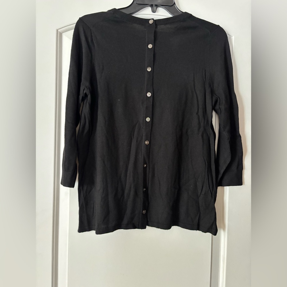 Ann Taylor Petite M Black Long Sleeve Sweater Top with faux buttons in the back